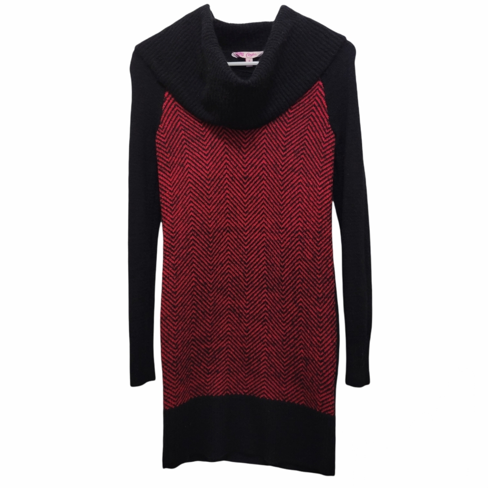 Candie's Red and Black Chevron Cowl Neck Sweater Dress